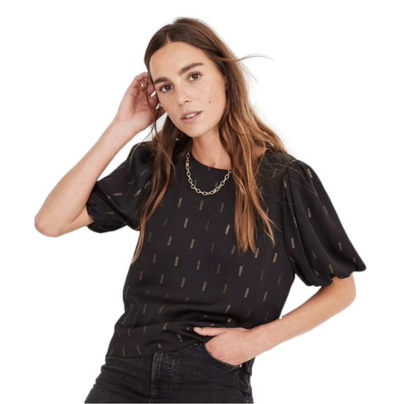 Madewell Tops - Madewell Metallic Jacquard Puff Sleeve Top